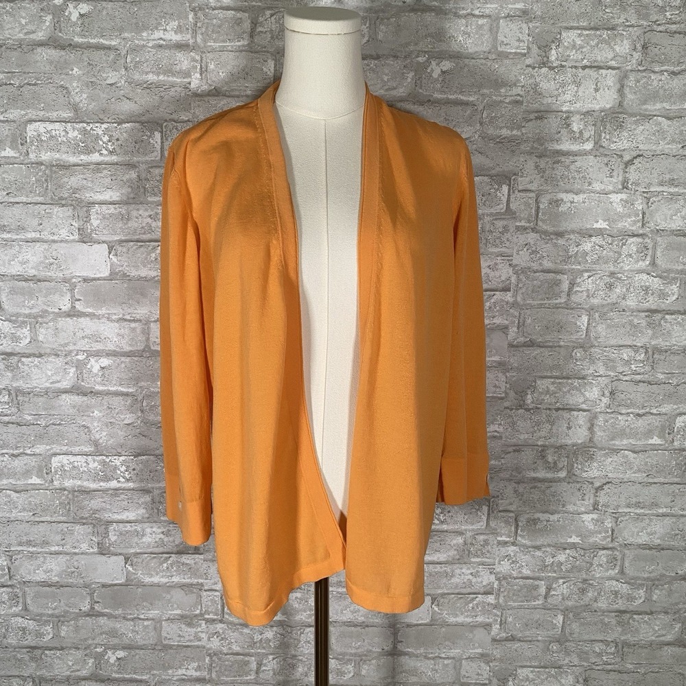 Chico's orange gauzy knit lightweight open front cardigan Size XL